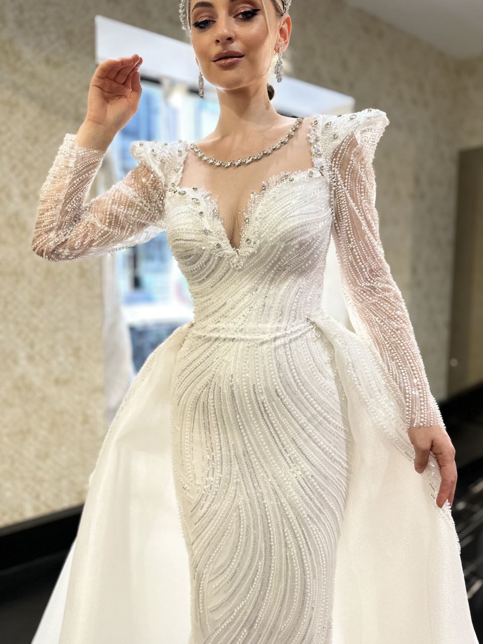 Robe de Mariée Sirène, Manches Longues