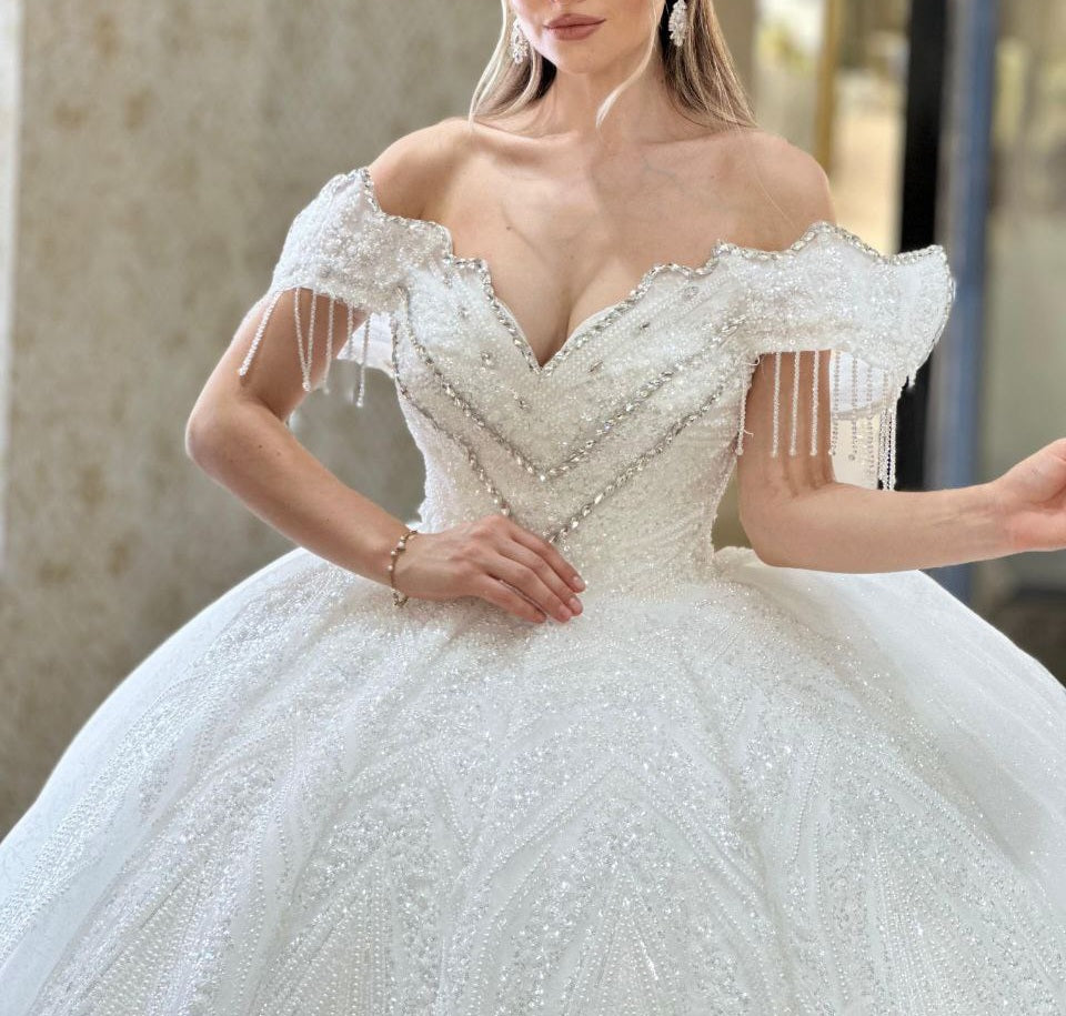 Robe de Mariée Princesse Luxury, Col Cœur, Paillettes