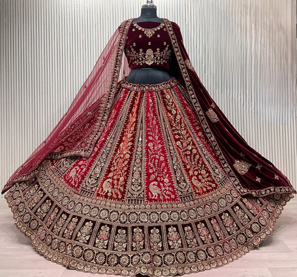 Lehenga Rouge Bordeaux Bridal Luxury