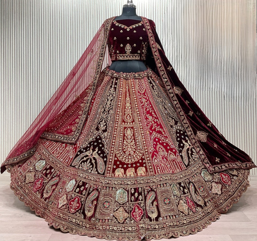 Lehenga Rouge Bordeaux Bridal Luxury