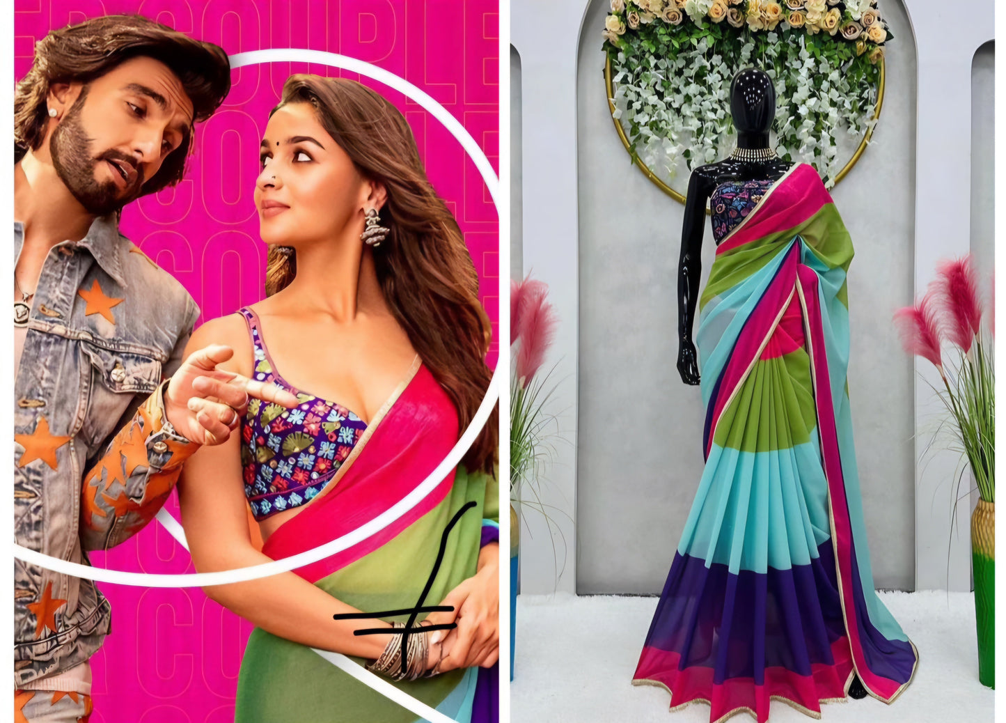 Saree Jhumka Alia Bhatt Bollywood + Blouse