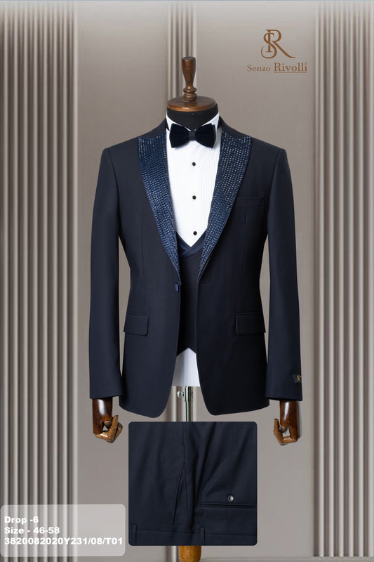 Costume Bleu Cérémonie avec Strass