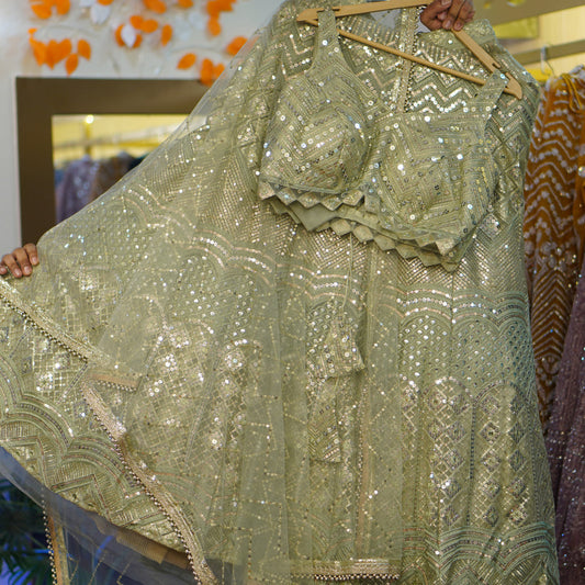 Lehenga Vert Pistache Bollywood