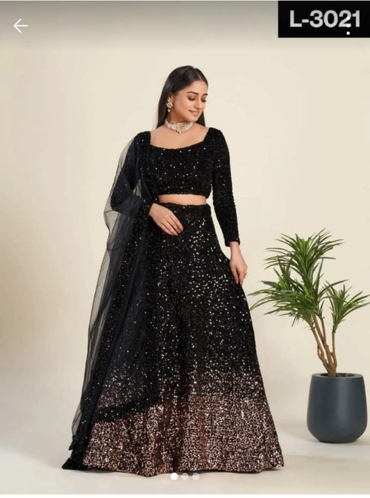 Lehenga Noir Pailleté