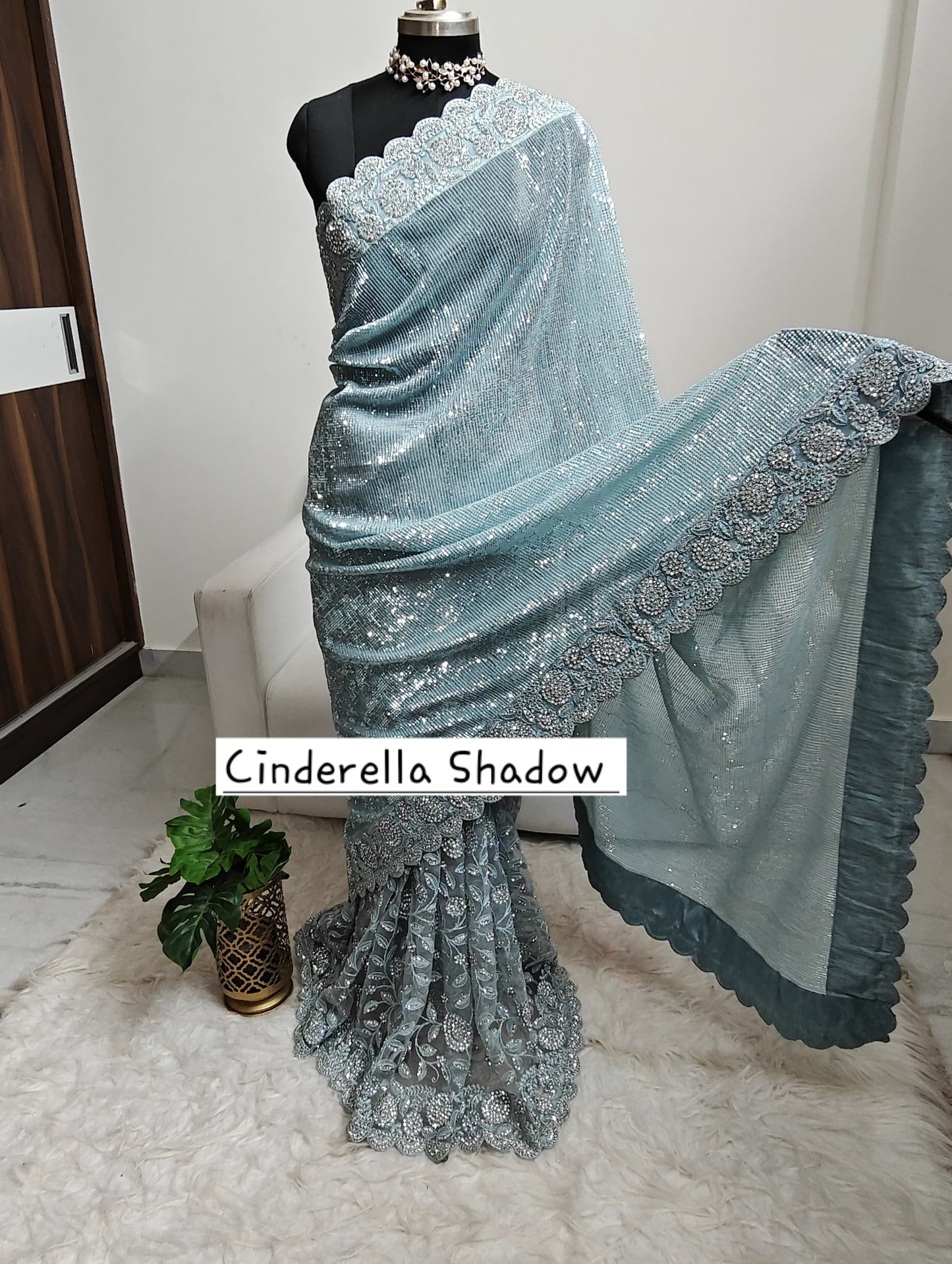 Saree Luxury Stones and Sequins Blue