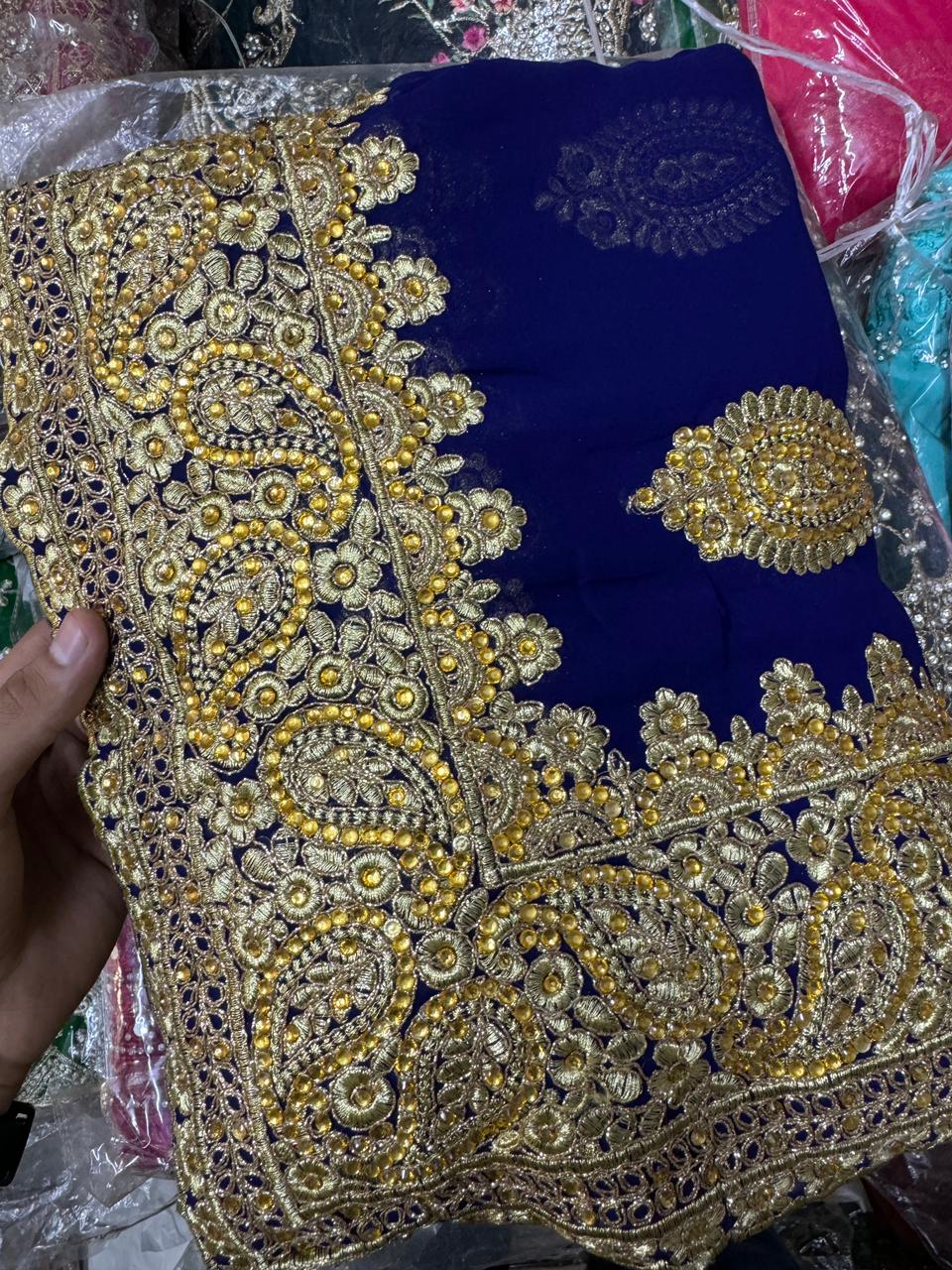 Saree Luxury Stones Bleu