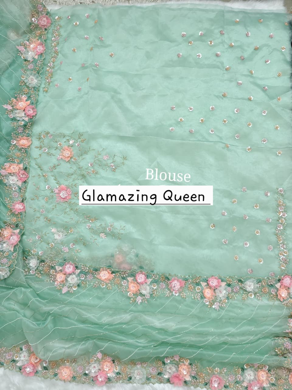 Saree Vert Menthe Floral Luxury