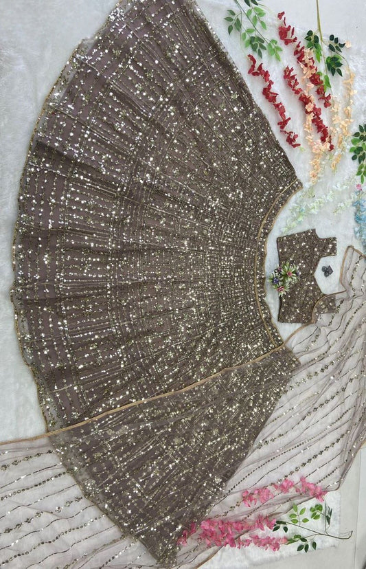 Lehenga Marron et Doré Pailleté Luxury