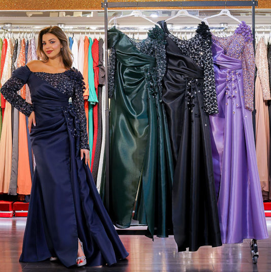 Robe de Soirée Satiné Manches Longues