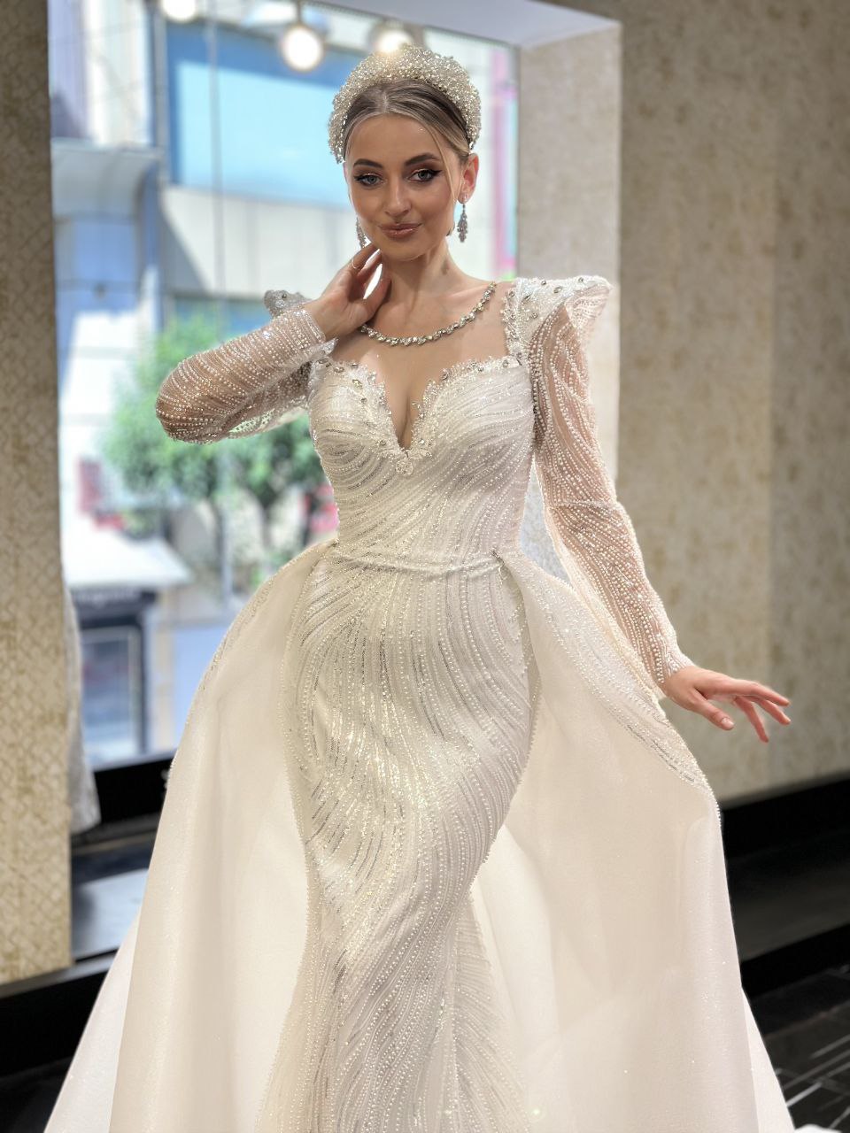 Robe de Mariée Sirène, Manches Longues