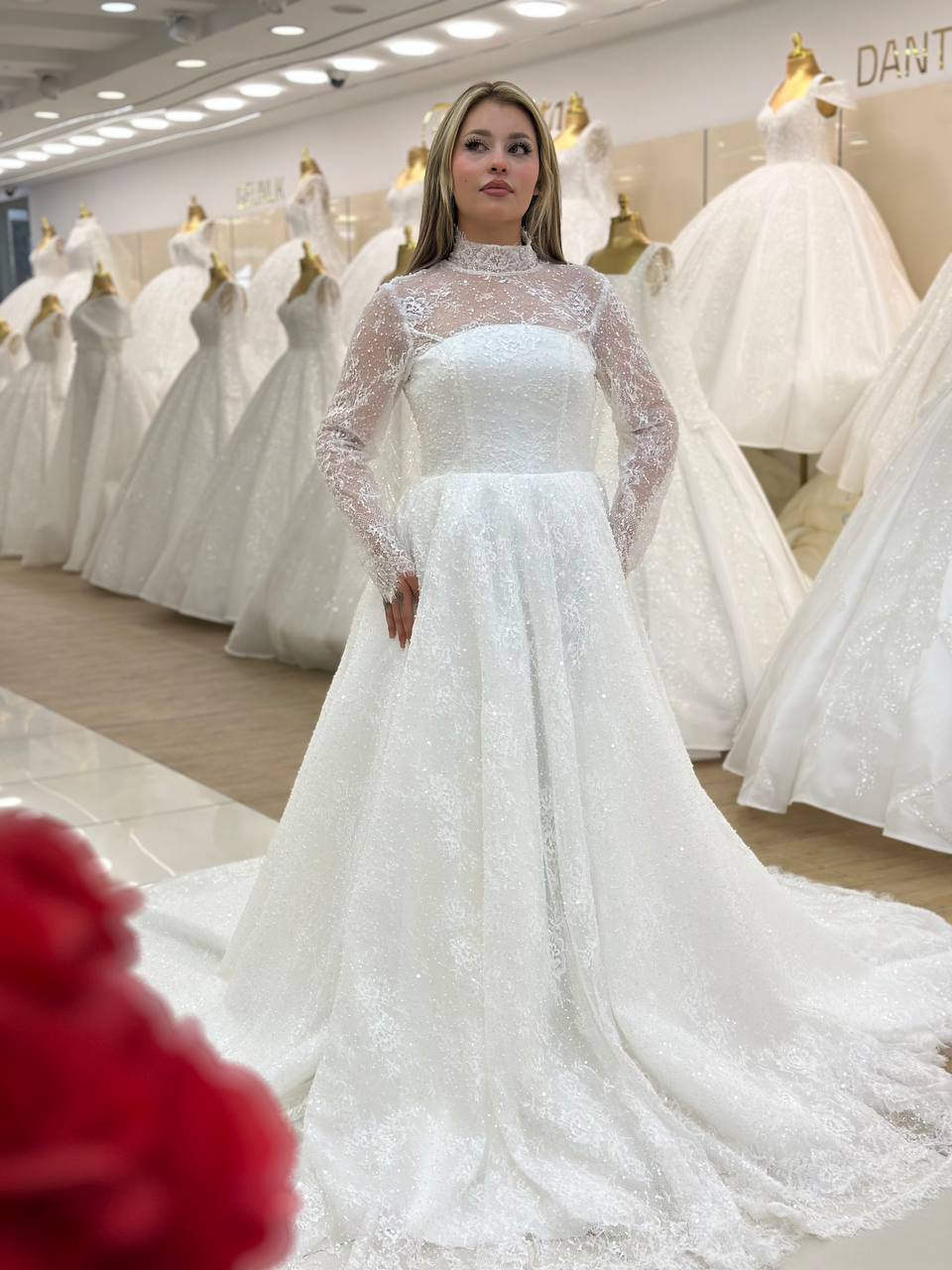 Robe de Mariée Princesse Luxury, Paillettes, Manches Longues