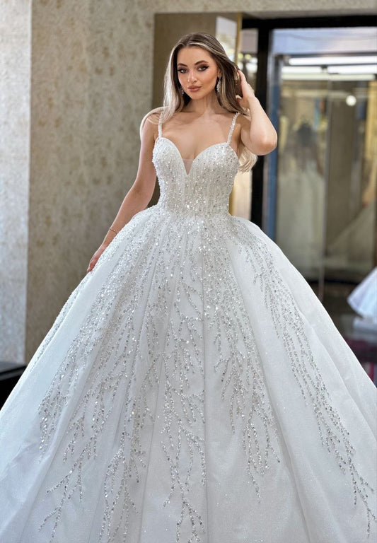Robe de Mariée Princesse Luxury, Col Cœur, Paillettes