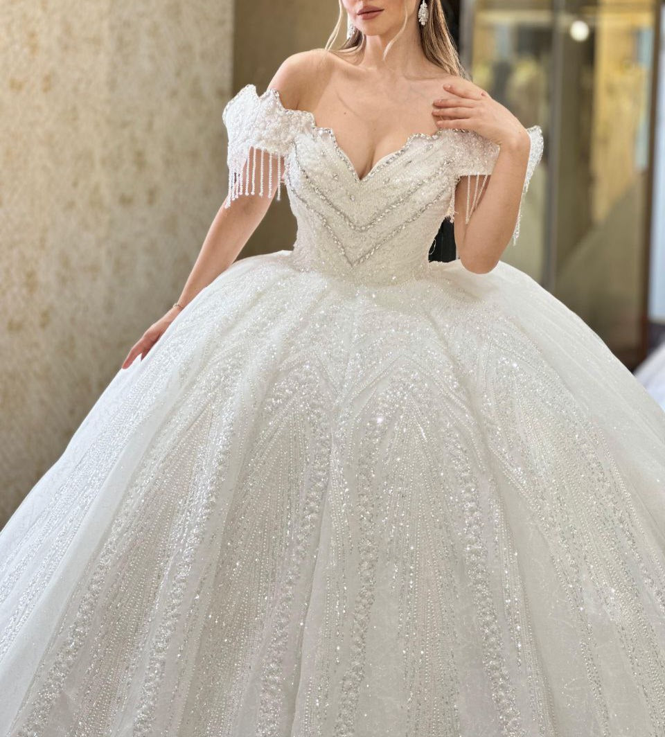 Robe de Mariée Princesse Luxury, Col Cœur, Paillettes