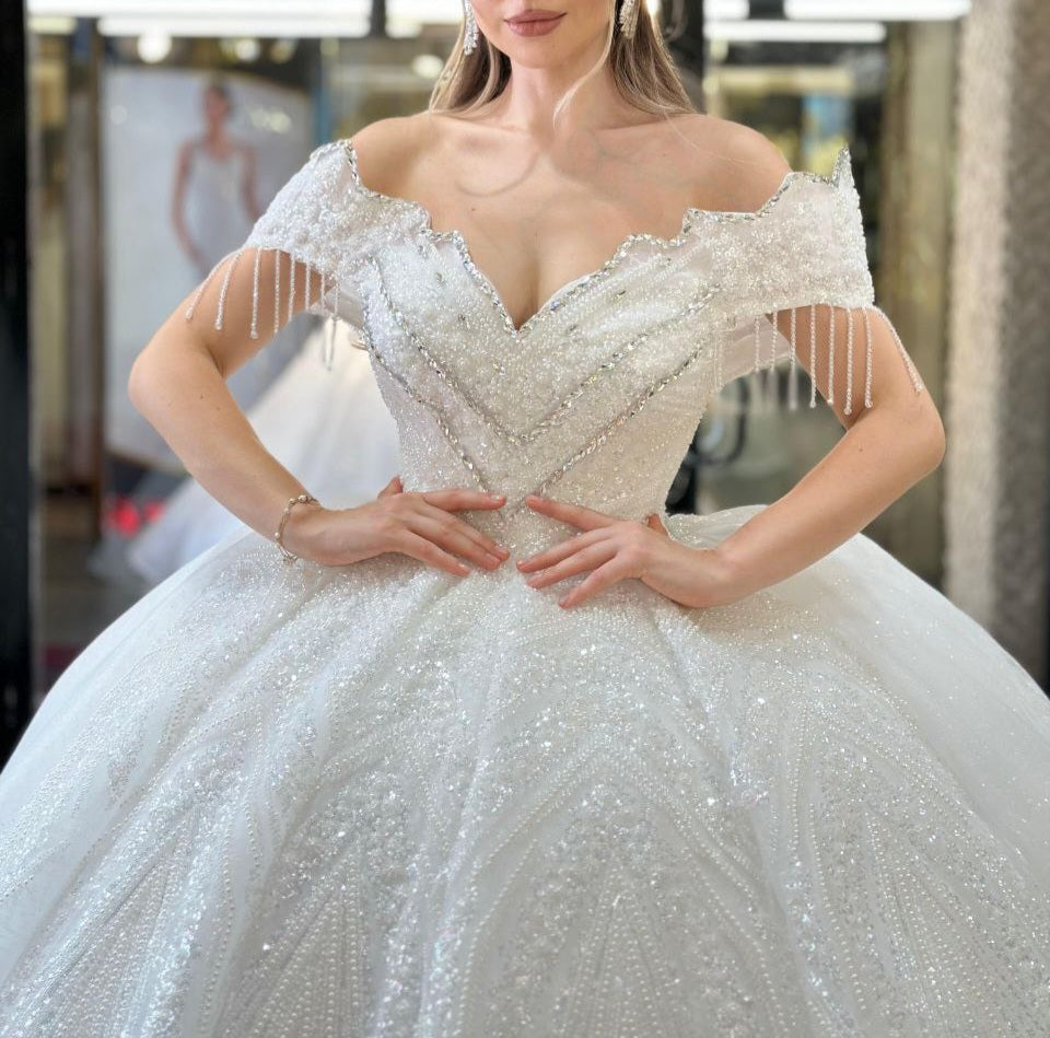 Robe de Mariée Princesse Luxury, Col Cœur, Paillettes