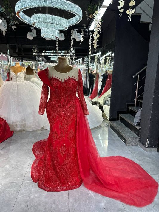 Magnifique Robe de Mariée Sirène Rouge Luxury