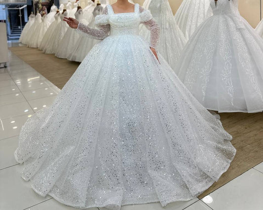 Robe de Mariée Princesse Luxury, Dentelle, Manches Longues