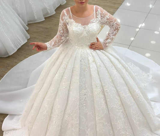 Robe de Mariée Princesse Luxury, Dentelle, Manches Longues