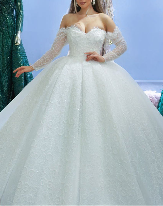 Robe de Mariée Princesse Luxury, Dentelle, Manches Longues