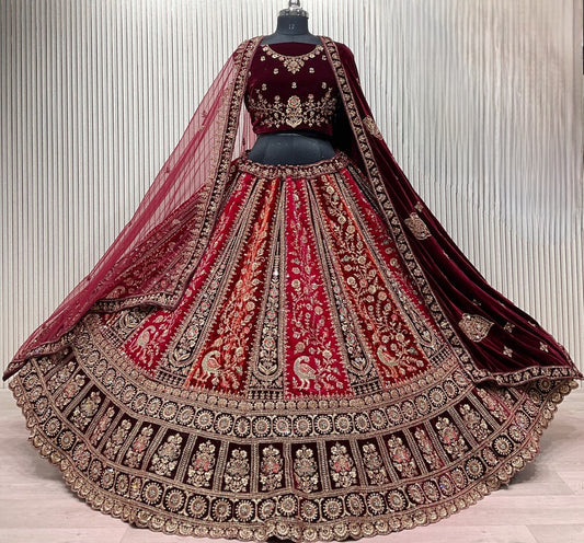 Lehenga Rouge Bordeaux Bridal Luxury