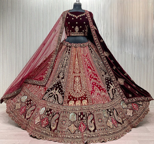 Lehenga Rouge Bordeaux Bridal Luxury
