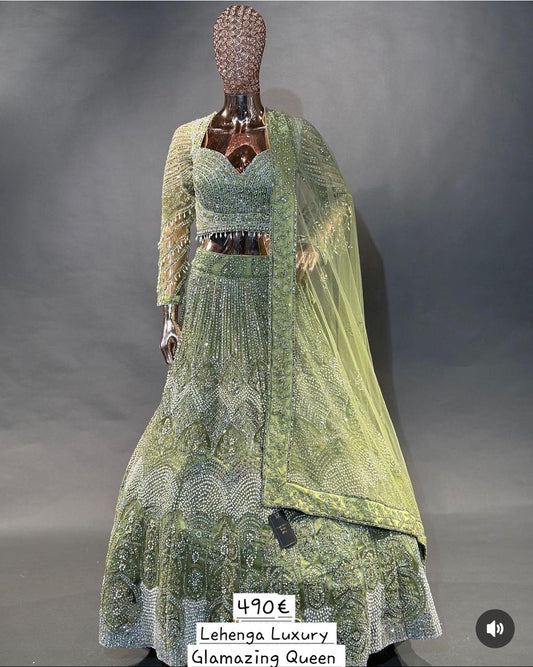 Lehenga Vert Pistache Luxury