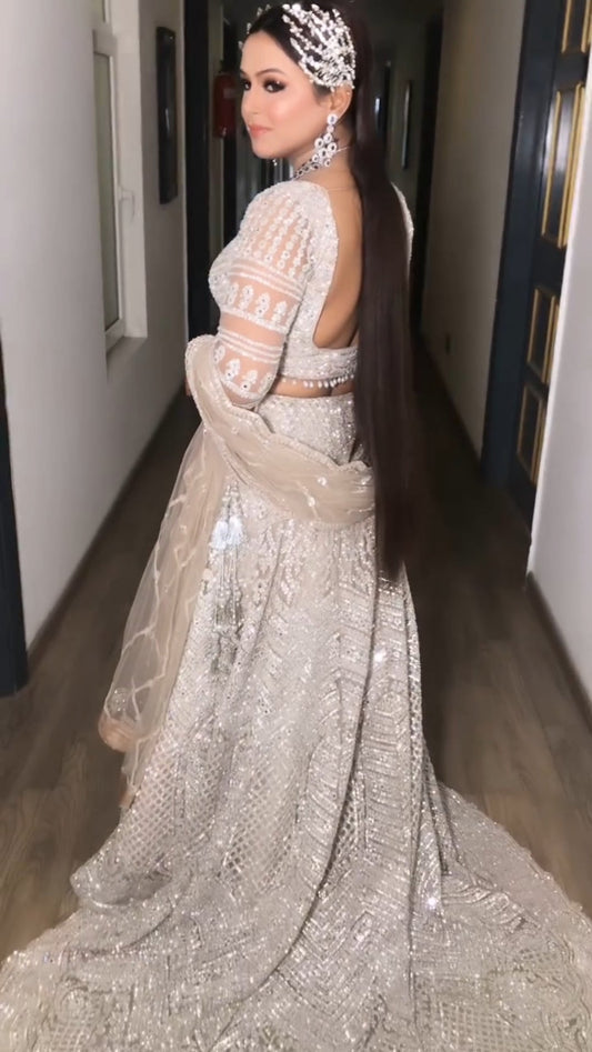 Lehenga Blanc Heeramandi Luxury Mariage