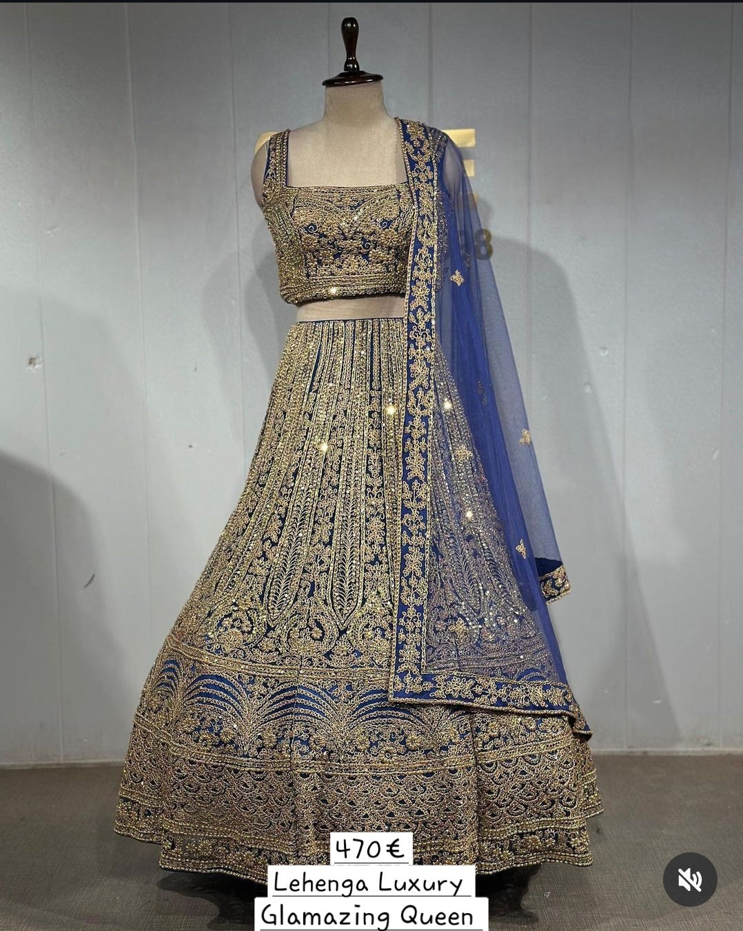 Lehenga Bleu Doré Luxury