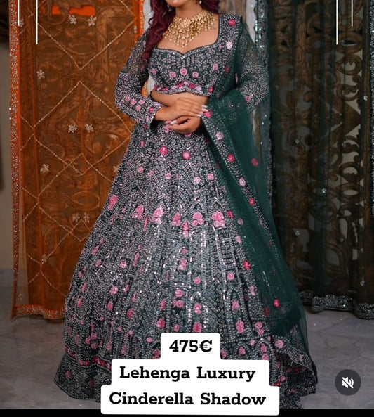 Lehenga Vert Luxury avec Strass