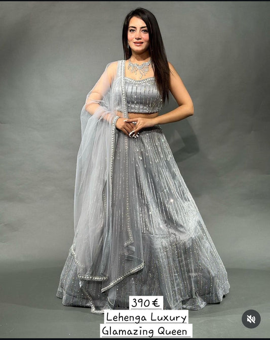 Lehenga Gris Argenté Luxury
