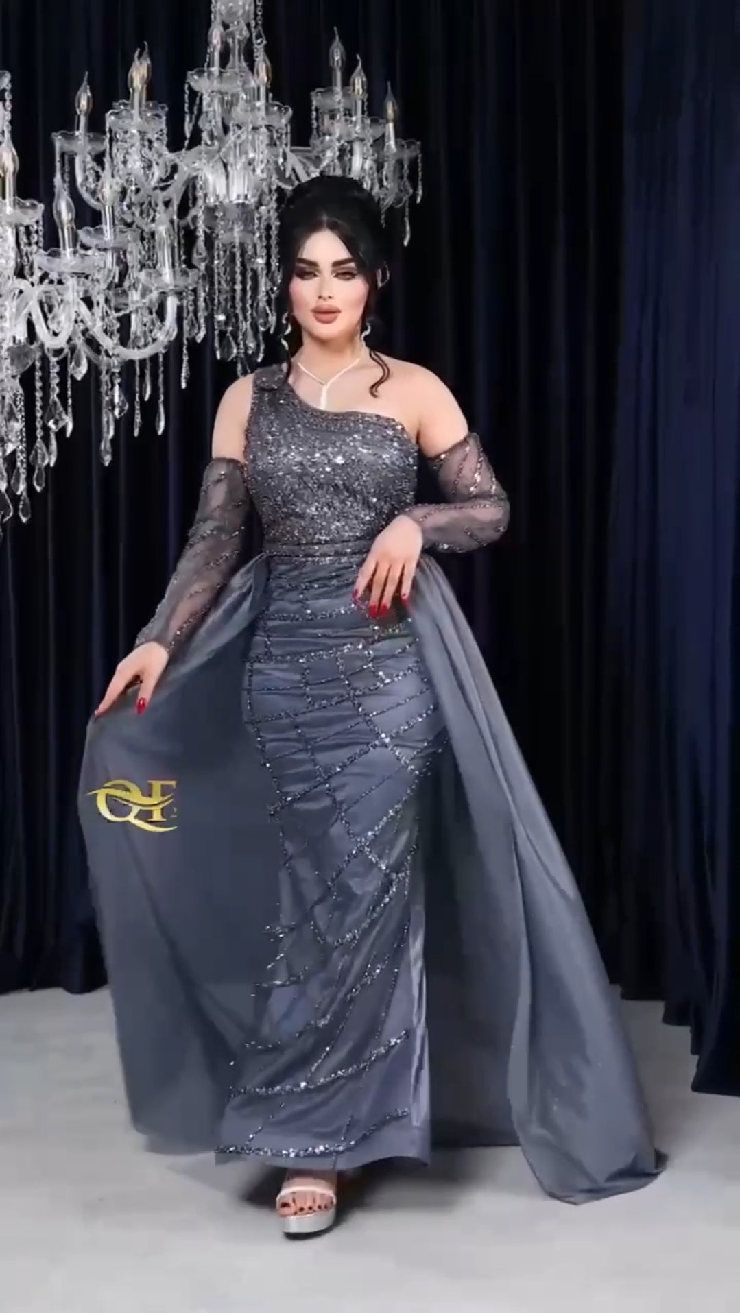 Robe de Soirée Gris à Paillettes