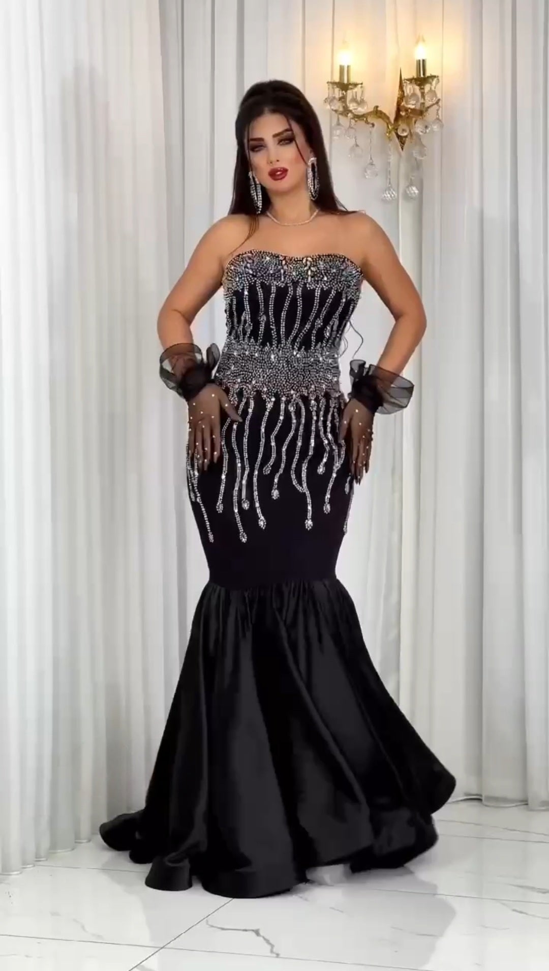 Robe de Soirée Noir Longue à Paillettes