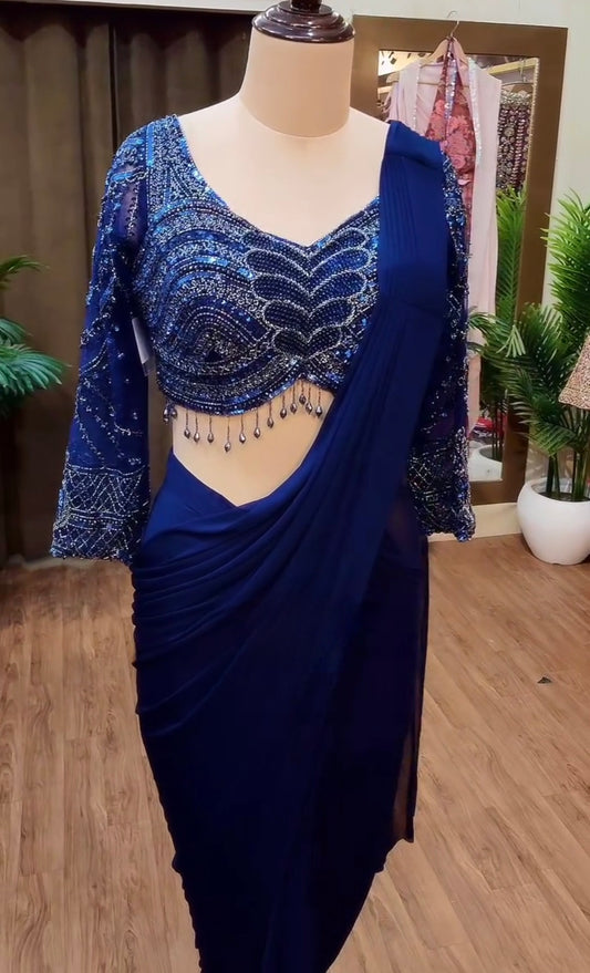 Saree Bleu Prêt à Porter (Readymade) Luxury