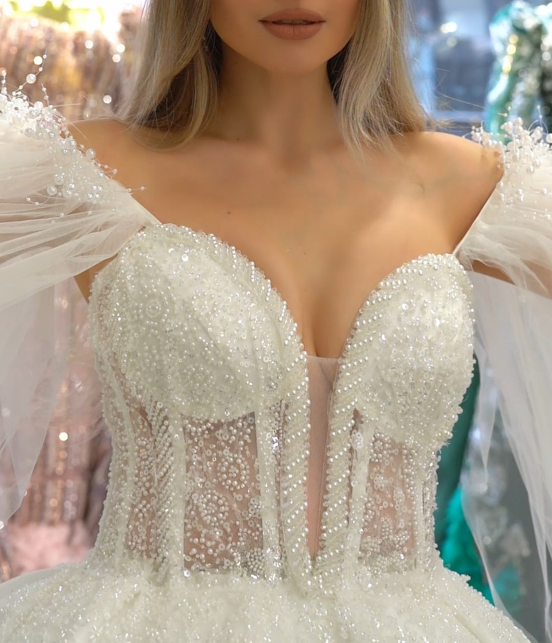 Robe de Mariée Princesse Luxury, Manches Voile