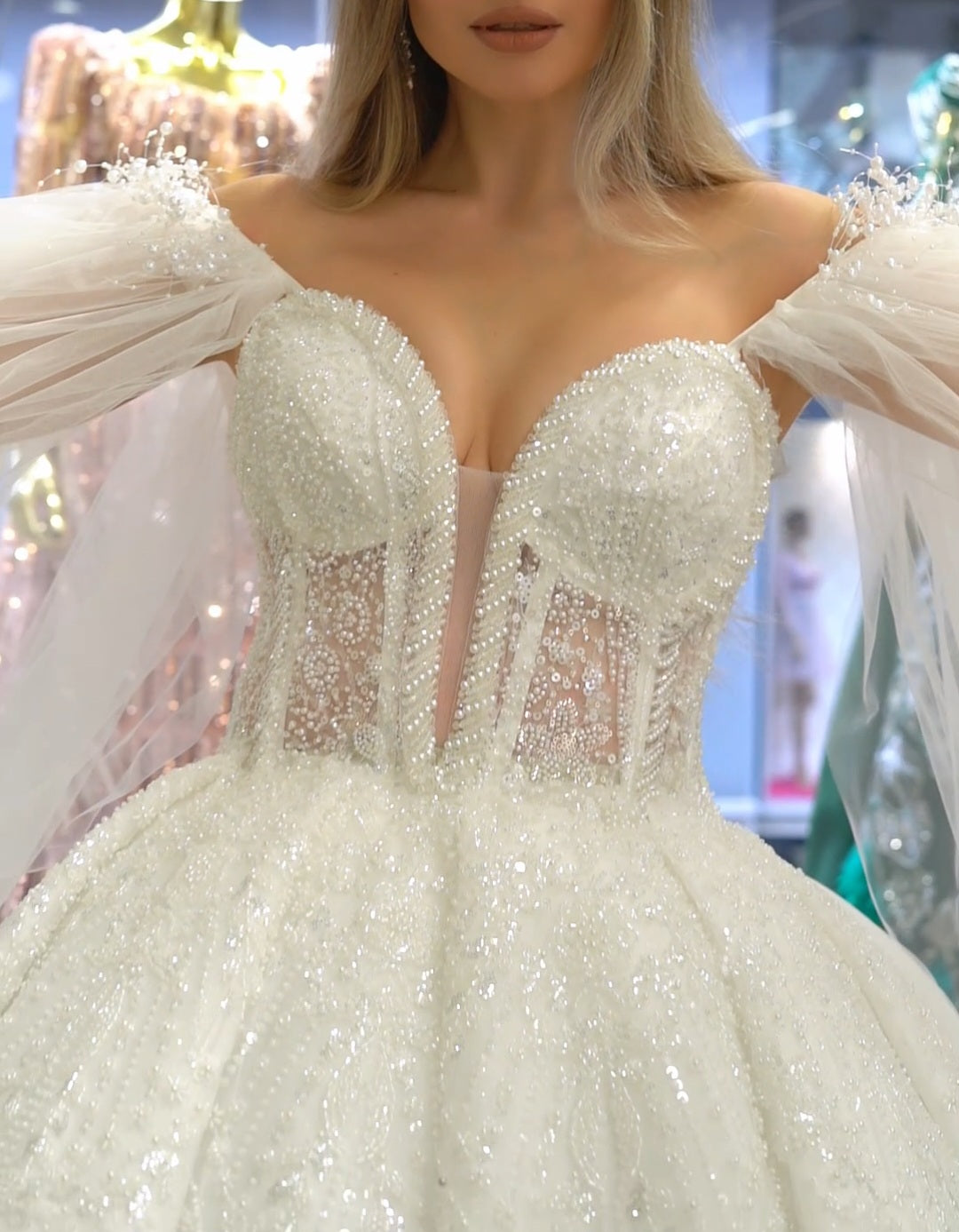 Robe de Mariée Princesse Luxury, Manches Voile